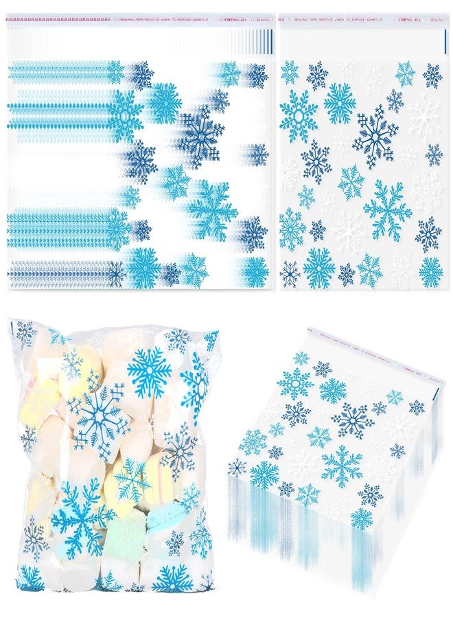 Whaline 300Pcs Christmas Snowflake Cellophane Treat Bags Cute Snowflake Print Self-Adhesive Bags Seasonal Winter Clear Candy Bag Plastic Goody Bag for Xmas Holiday Wedding Party Supplies - Image 1